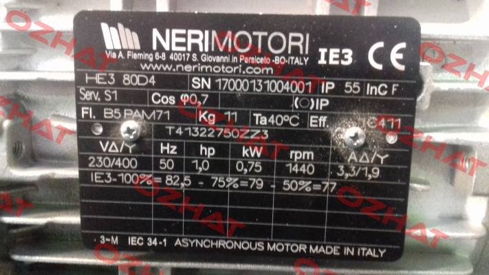 HE3 80D 075 4P B5 V230/400/50+PAM71  Neri Motori